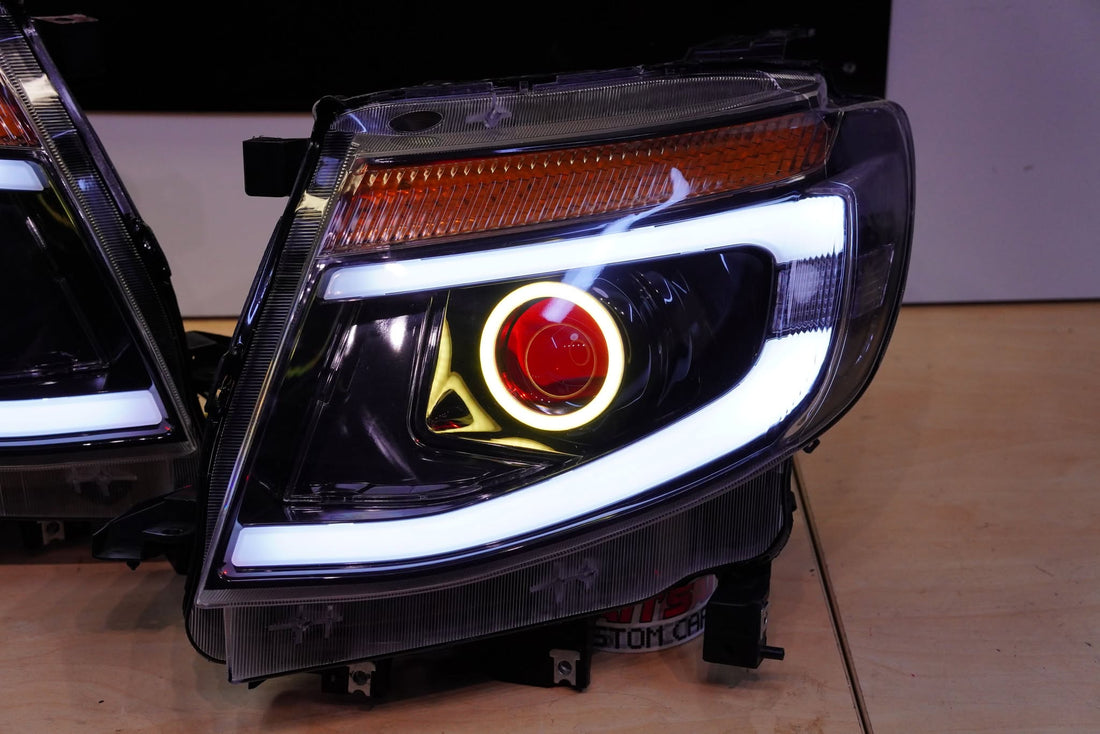 Ford Ranger PX1 DRL Style Headlights with Multicoloured Halo Rings