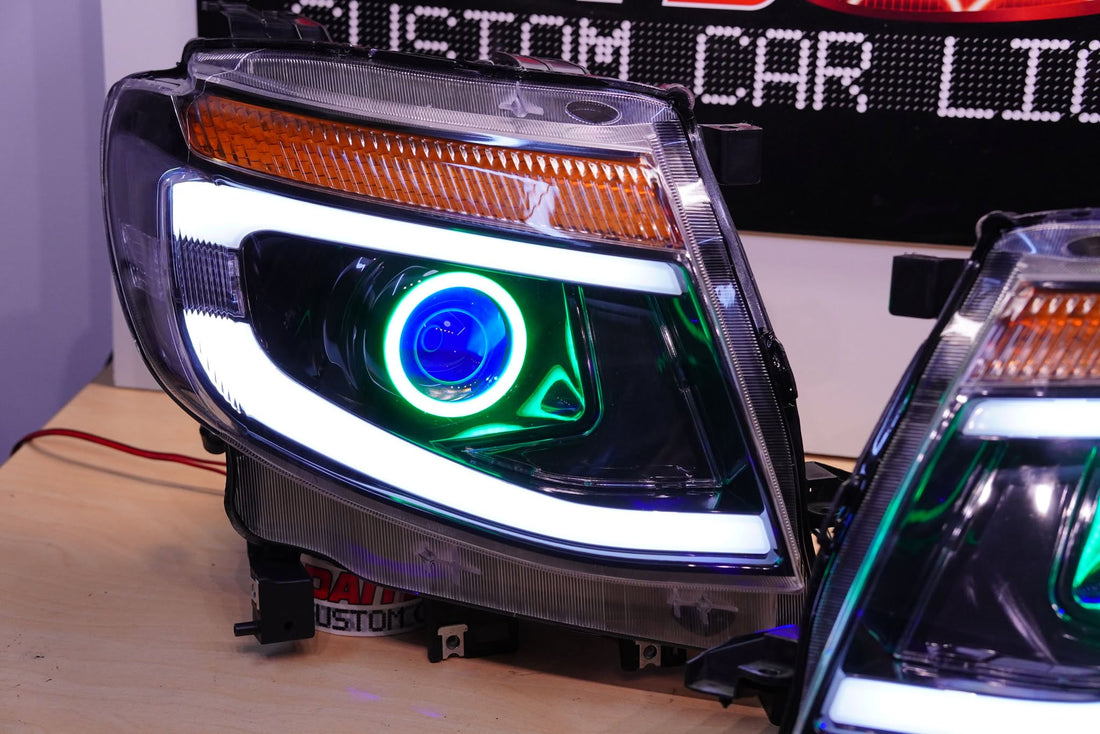 Ford Ranger PX1 DRL Style Headlights with Multicoloured Halo Rings