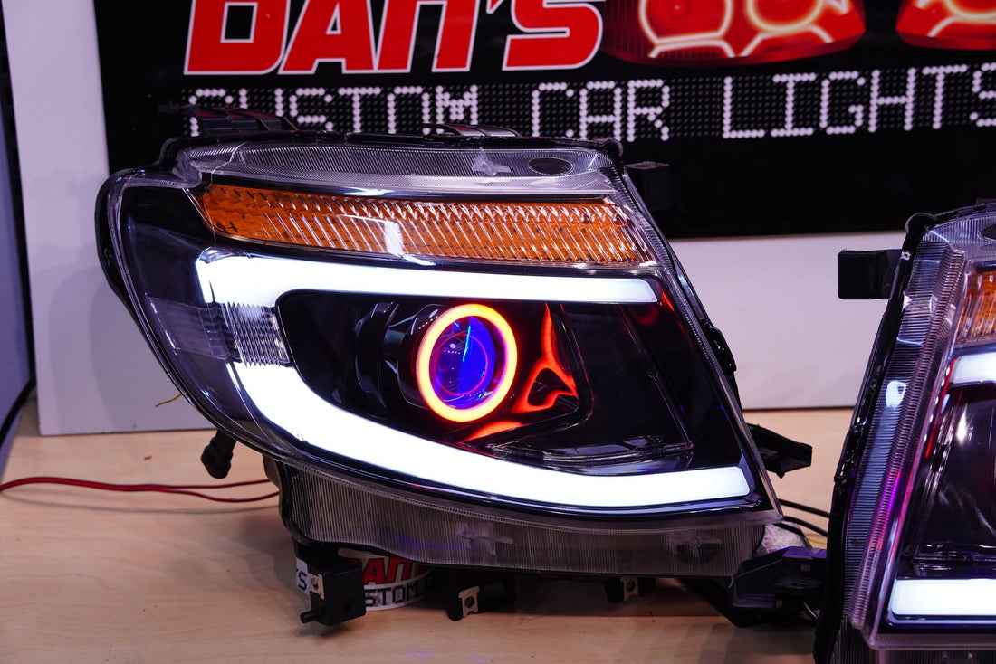 Ford Ranger PX1 DRL Style Headlights with Multicoloured Halo Rings
