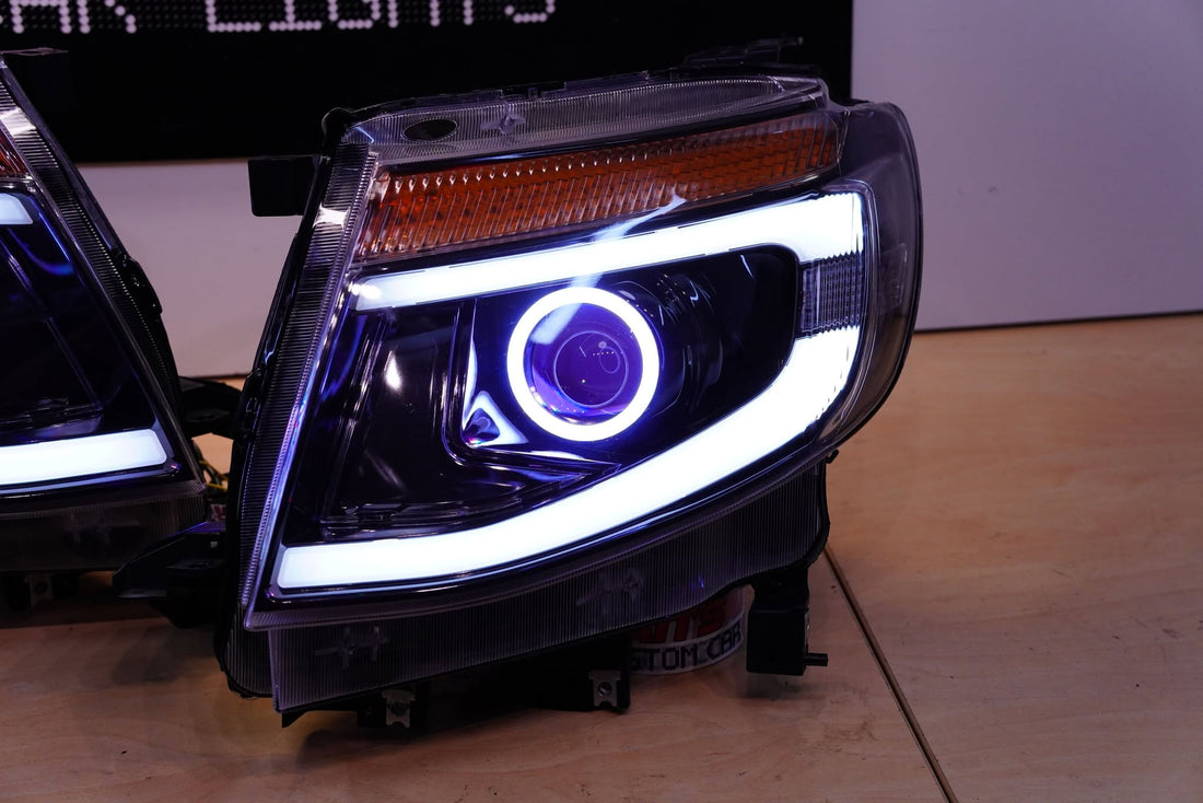 Ford Ranger PX1 DRL Style Headlights with Multicoloured Halo Rings
