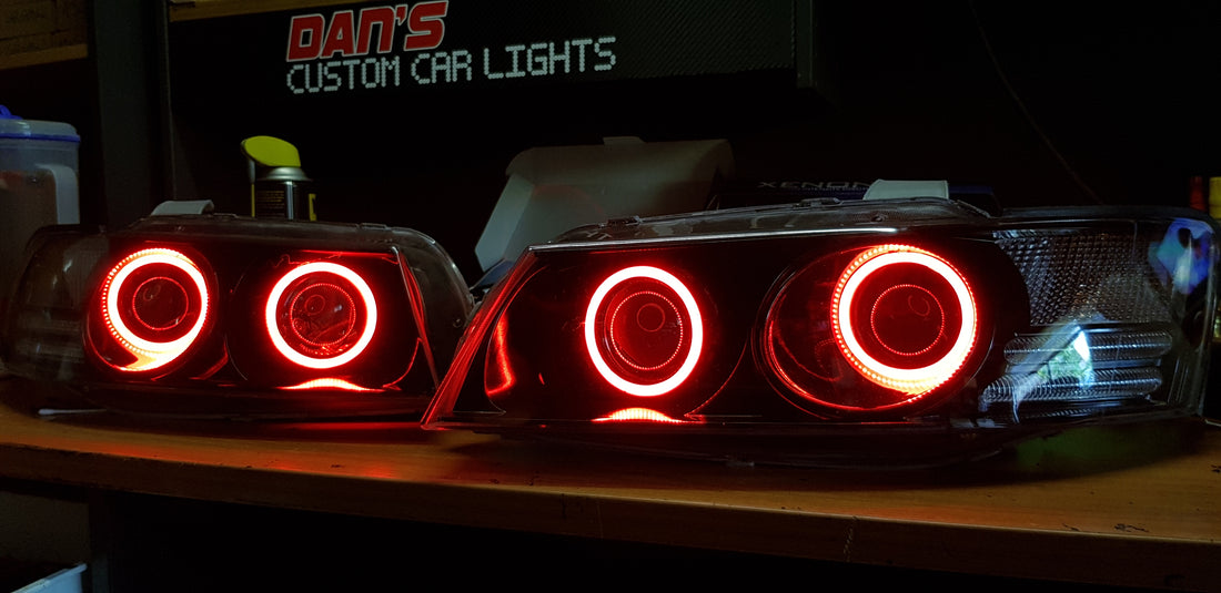 Holden VZ Commodore fitted with Quad Projectors and Multicolored Halo Ring - Dan's Custom Car Lights