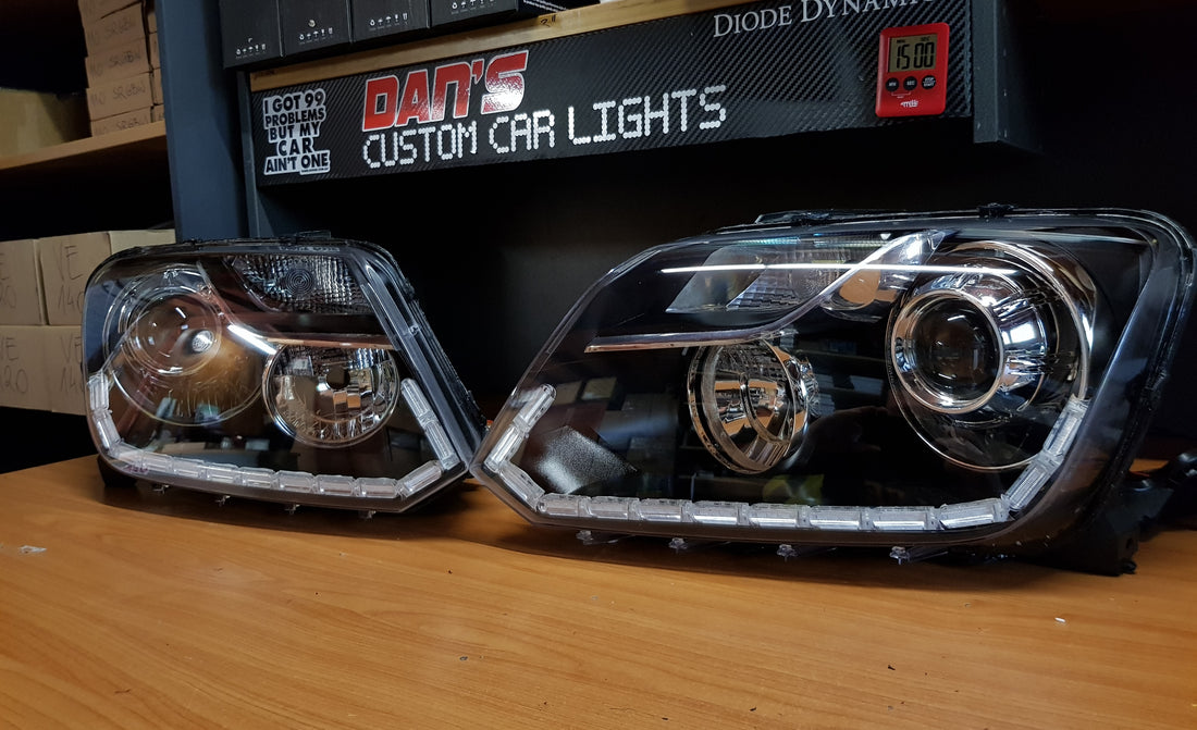 Volkswagen VW Amarok 2010-2022 Headlights with Low Beam LED Projectors and Sequential White/Amber LED DRL - Dan's Custom Car Lights