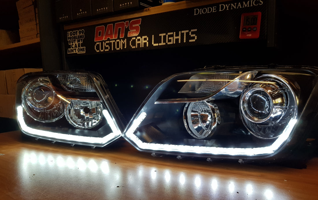 Volkswagen VW Amarok 2010-2022 Headlights with Low Beam LED Projectors and Sequential White/Amber LED DRL - Dan's Custom Car Lights