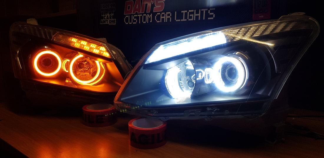 Isuzu DMAX 2012-2015 Projector Headlights with Switchback White/Amber LED Halos and Switchback sequential DRL - Dan's Custom Car Lights