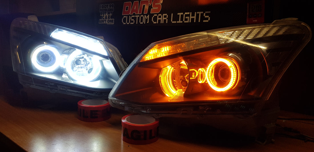 Isuzu DMAX 2012-2015 Projector Headlights with Switchback White/Amber LED Halos and Switchback sequential DRL - Dan's Custom Car Lights