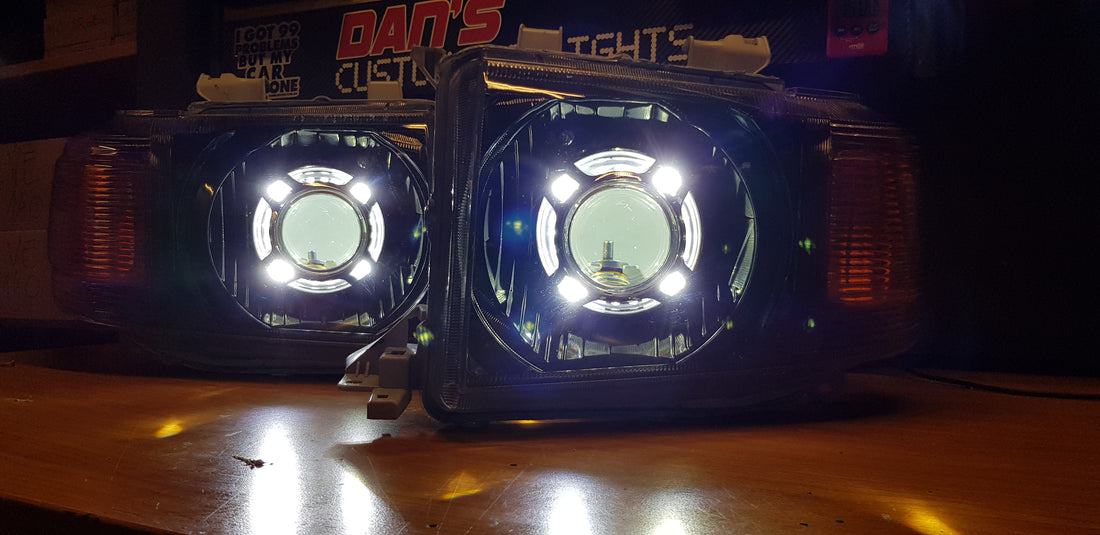 Toyota Landcruiser 76 77 78 and 79 series Headlights w/ Panamera Shrouds - Dan's Custom Car Lights
