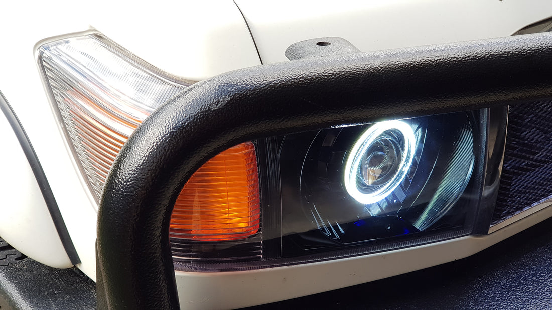 Toyota Landcruiser 76 77 78 and 79 series Headlights w/ White/Amber Halorings - Dan's Custom Car Lights
