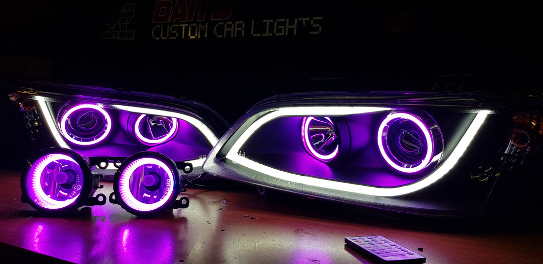 Holden VE Commodore DRL Style Headlights S1/S2 and Fog Lights w/ RGB Halo Rings - Dan's Custom Car Lights