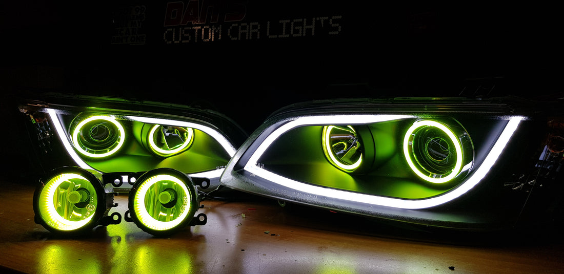 Holden VE Commodore DRL Style Headlights S1/S2 and Fog Lights w/ RGB Halo Rings - Dan's Custom Car Lights