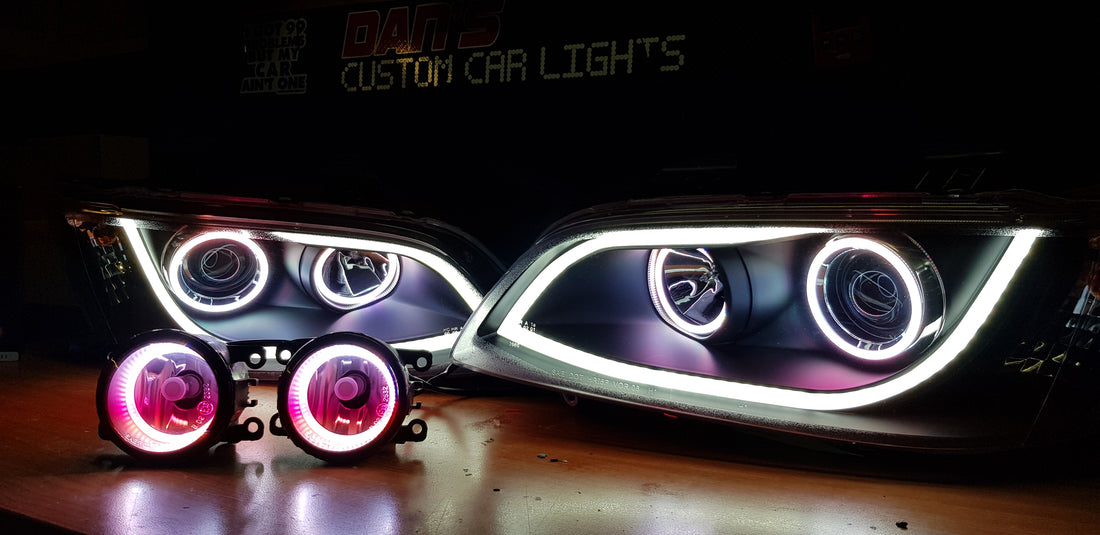Holden VE Commodore DRL Style Headlights S1/S2 and Fog Lights w/ RGB Halo Rings - Dan's Custom Car Lights