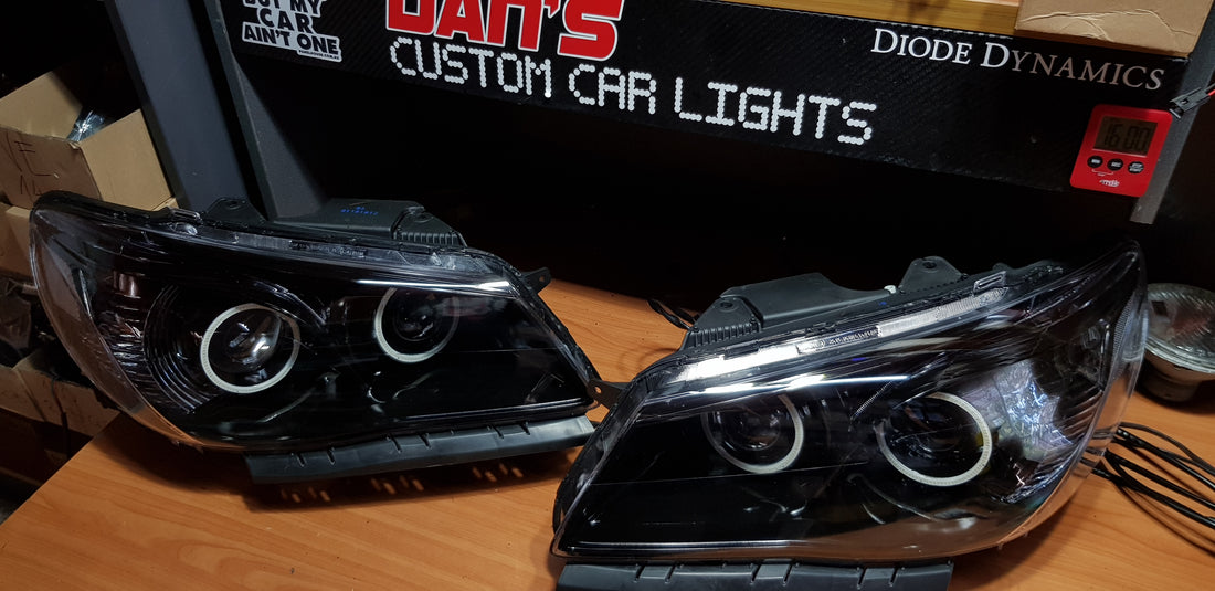 Holden VF Commodore Headlights w/ LED Projectors and Multicoloured Halo Rings - Dan's Custom Car Lights