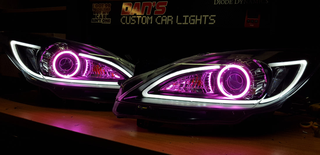 Mazda 3 BL 2009-2013 DRL Style Headlights with LED Multicoloured Halo Rings - Dan's Custom Car Lights