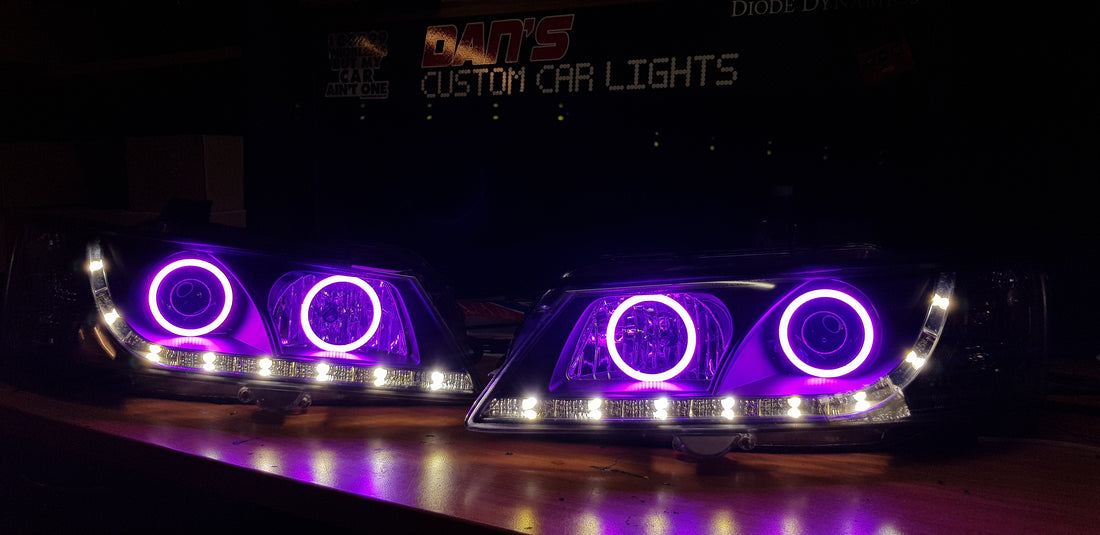 Holden VY Commodore DRL Headlights with Multicolored Halo Rings - Dan's Custom Car Lights