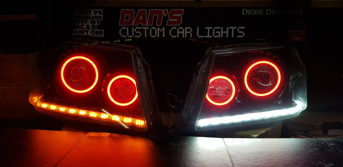 Holden RC Colorado Headlights with LED Devil Eyes Projectors, Multicoloured Halo Rings and DRL - Dan's Custom Car Lights