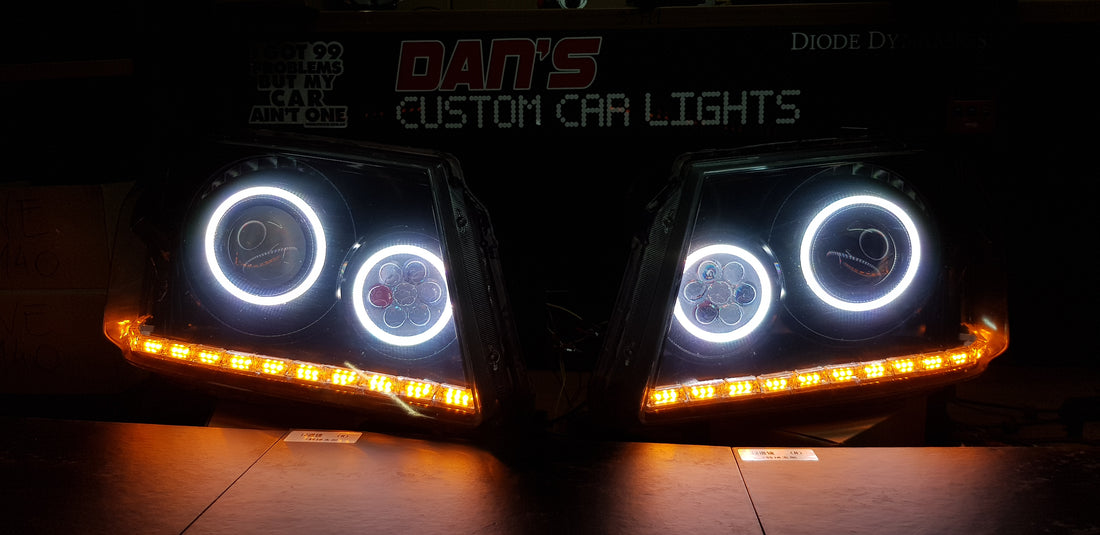 Holden RC Colorado Headlights with LED Devil Eyes Projectors, Multicoloured Halo Rings and DRL - Dan's Custom Car Lights