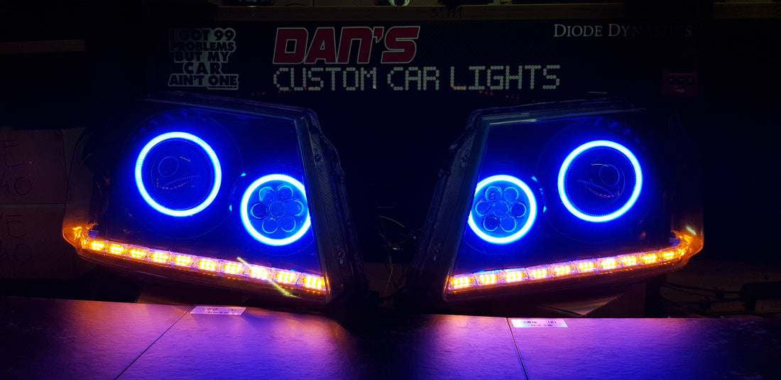 Holden RC Colorado Headlights with LED Devil Eyes Projectors, Multicoloured Halo Rings and DRL - Dan's Custom Car Lights
