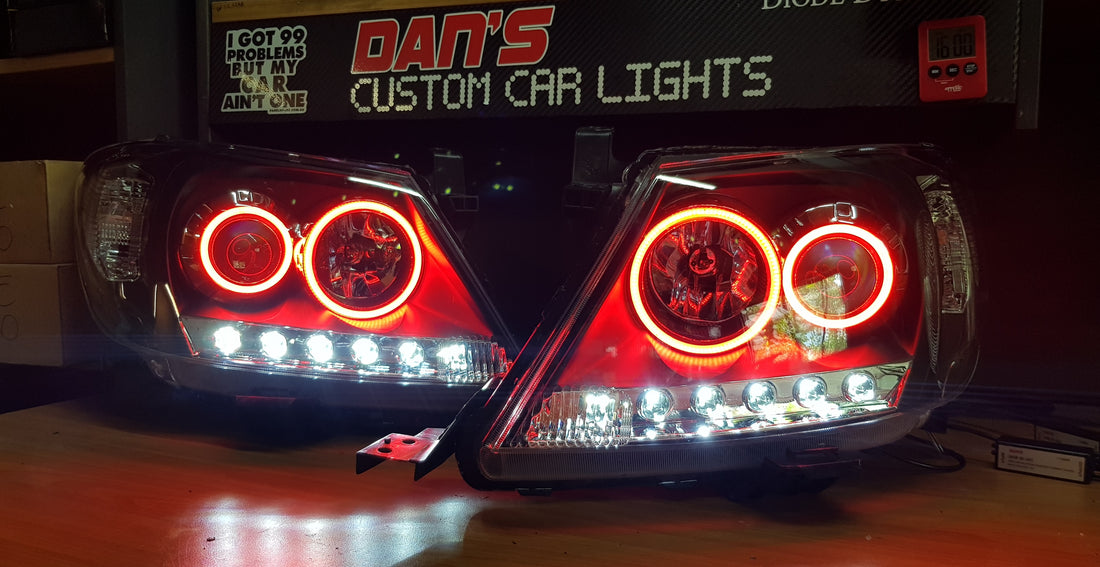 Toyota Hilux N70 2005-11 Clear Style DRL Headlights with Quad RGB Multicolored Halo Rings - Dan's Custom Car Lights