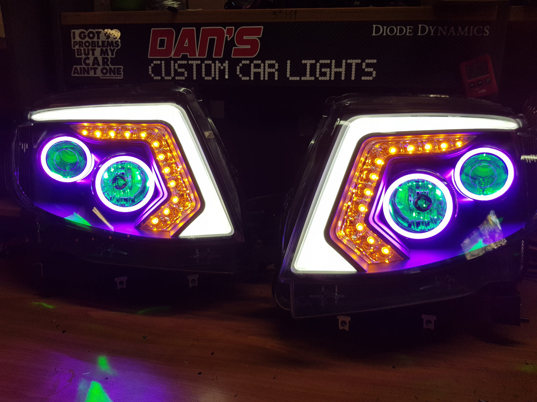 Ford Ranger PX1 DRL Style Headlights w/ Quad Halo rings & Quad Demon Eyes - Dan's Custom Car Lights