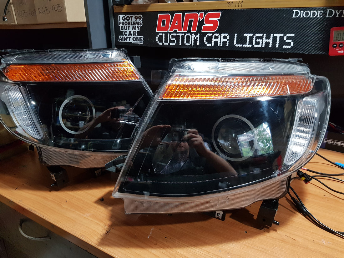 Ford Ranger PX1 Headlights with LED Projector and RGB Halo Rings - Dan's Custom Car Lights