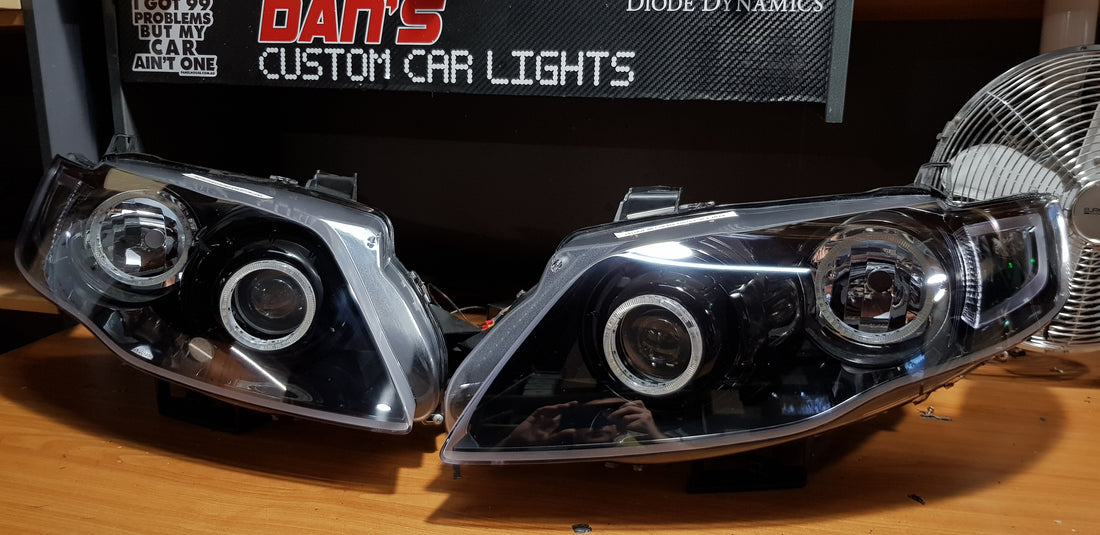 Ford Falcon FG G6 G6E XT MK1/MK2 Headlights with Switchback Halo Rings - Dan's Custom Car Lights