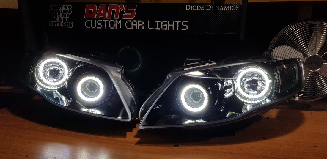 Ford Falcon FG G6 G6E XT MK1/MK2 Headlights with Switchback Halo Rings - Dan's Custom Car Lights