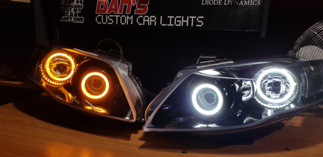 Ford Falcon FG G6 G6E XT MK1/MK2 Headlights with Switchback Halo Rings - Dan's Custom Car Lights