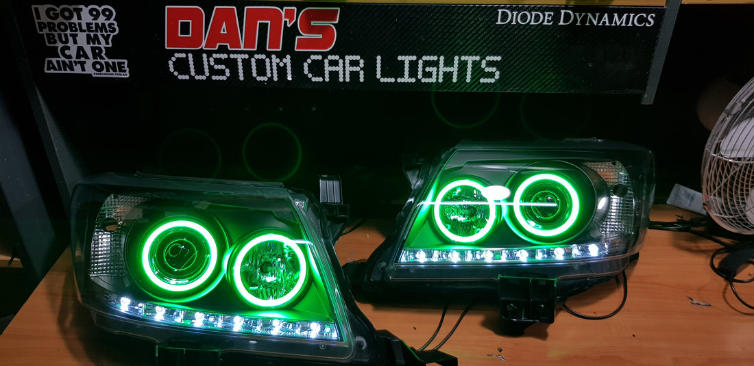 Toyota Hilux N70 2011-2015 DRL Headlights w/ Quad Multicolored Halo Rings - Dan's Custom Car Lights