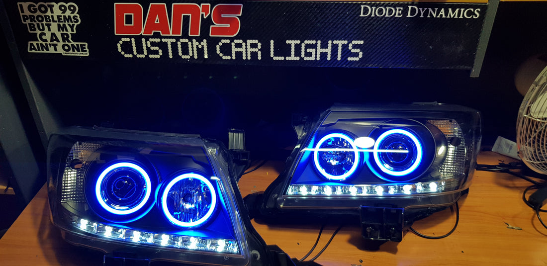 Toyota Hilux N70 2011-2015 DRL Headlights w/ Quad Multicolored Halo Rings - Dan's Custom Car Lights