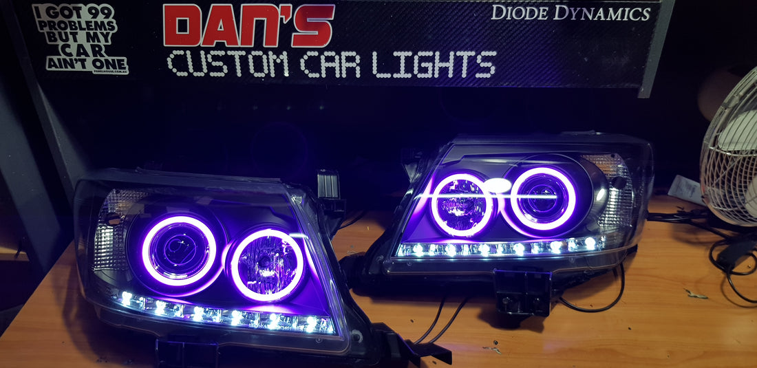 Toyota Hilux N70 2011-2015 DRL Headlights w/ Quad Multicolored Halo Rings - Dan's Custom Car Lights