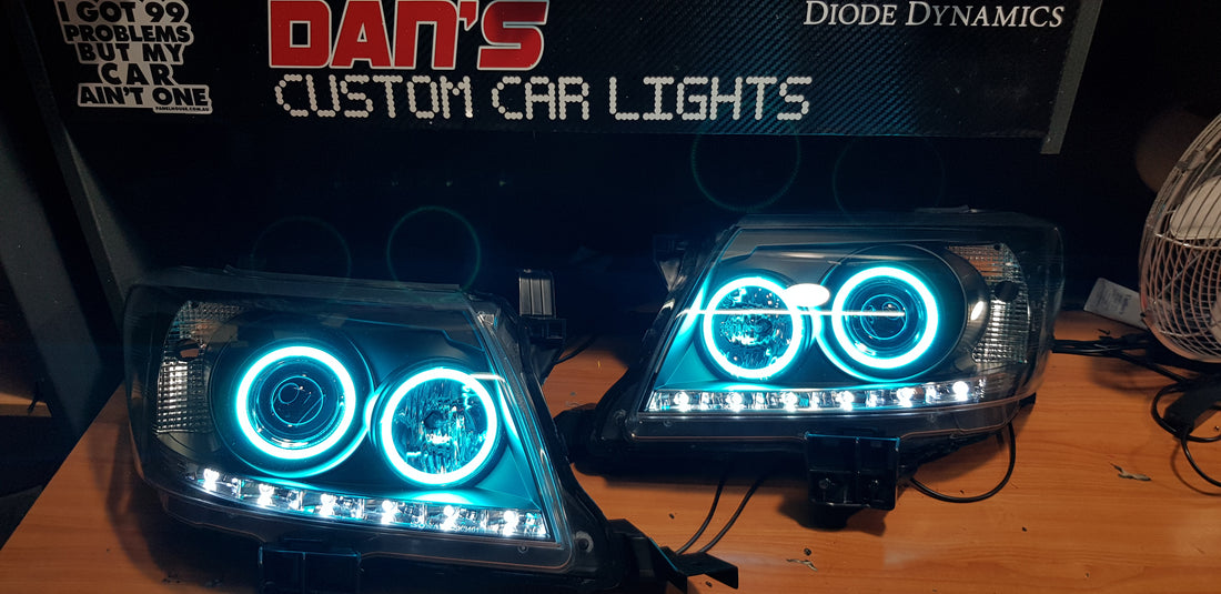 Toyota Hilux N70 2011-2015 DRL Headlights w/ Quad Multicolored Halo Rings - Dan's Custom Car Lights