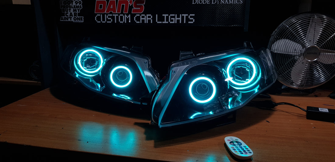 Ford Falcon FG MK2 G6E FPV XT Headlights with RGB Halo Rings - Dan's Custom Car Lights