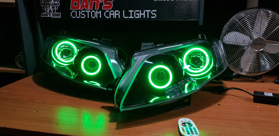 Ford Falcon FG MK2 G6E FPV XT Headlights with RGB Halo Rings - Dan's Custom Car Lights