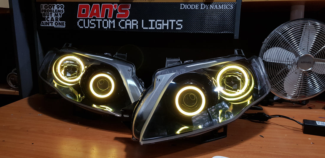 Ford Falcon FG MK2 G6E FPV XT Headlights with RGB Halo Rings - Dan's Custom Car Lights