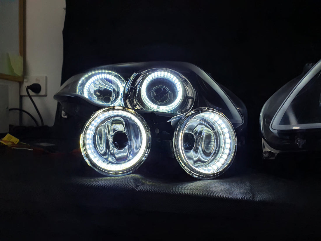 Universal 90mm Fog Lights with White/Amber Halo Rings - Dan's Custom Car Lights