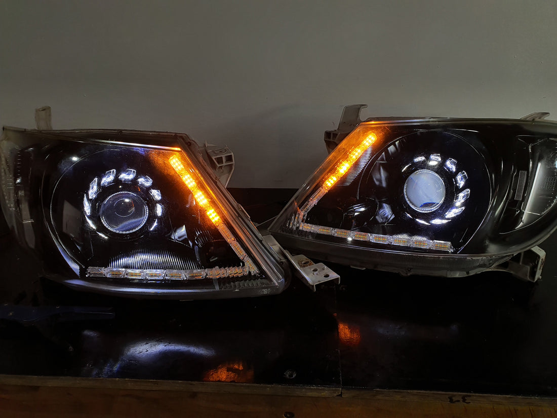 Toyota Hilux 2005-2015 Headlights with Switchback Halo Turbine Shroud and DRLS - Dan's Custom Car Lights