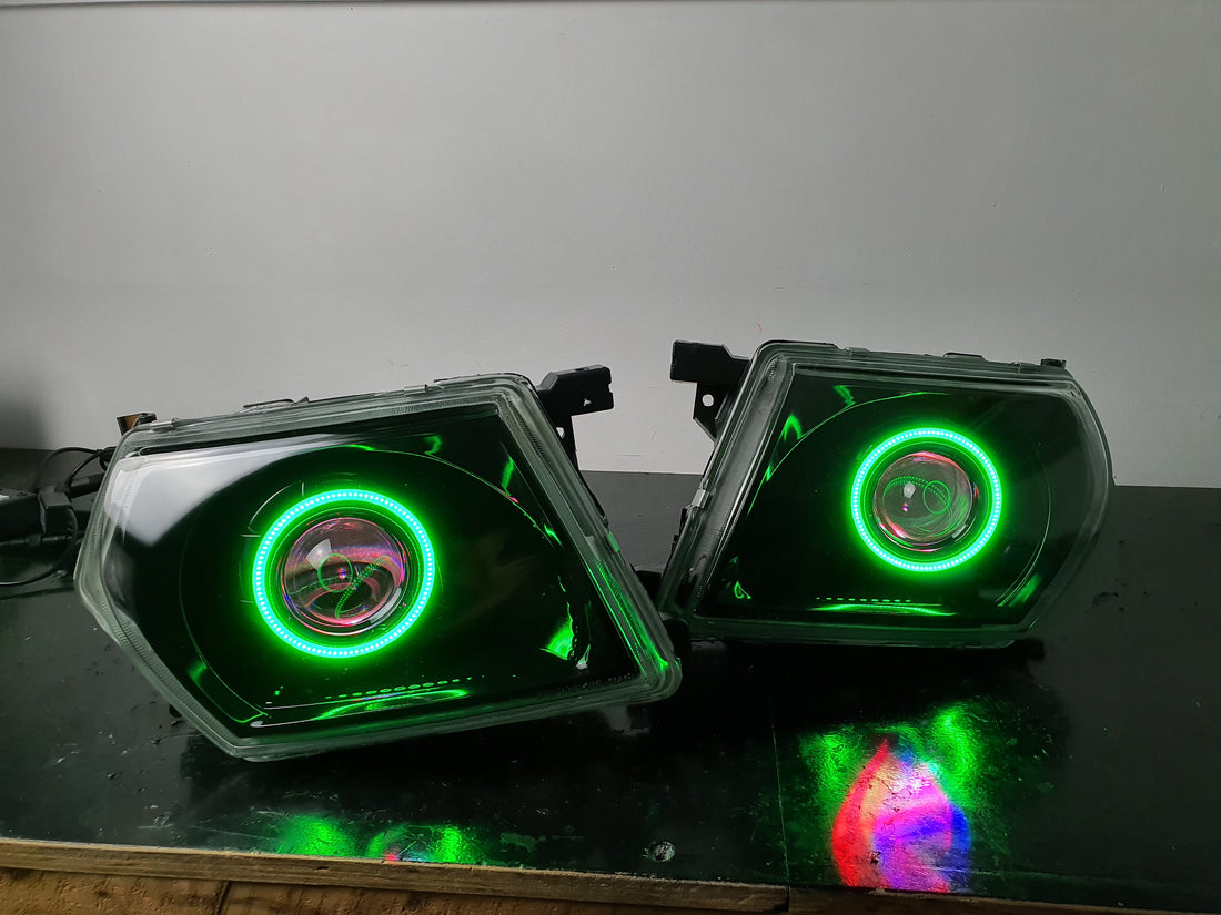 Nissan Patrol GU S1-S3 Headlights with Multicolored Halo Rings and Demon Eyes - Dan's Custom Car Lights