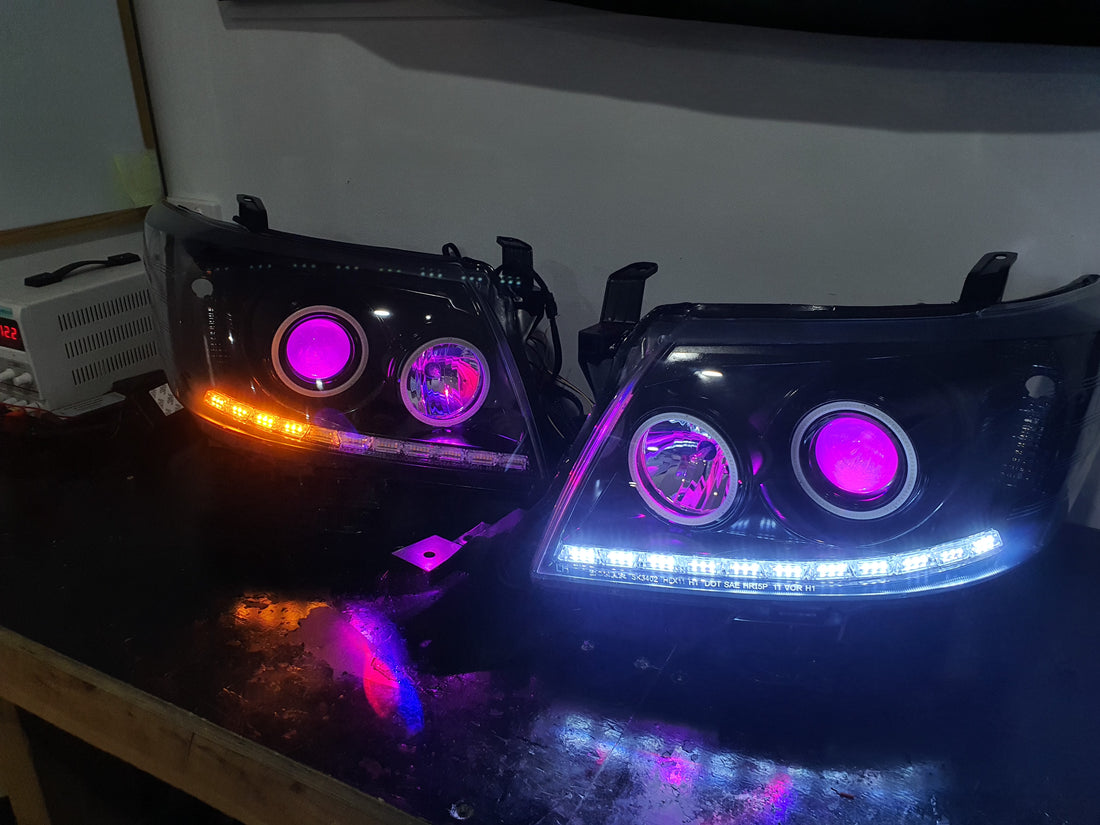 Toyota Hilux 2011-15 DRL Headlights with Multicoloured halorings and Demon eyes - Dan's Custom Car Lights