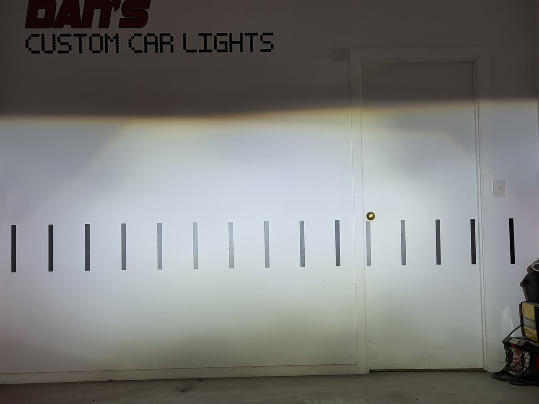 Universal 5x7" Rectangle Headlights Fitted with Bi Projectors, Multiciolored Halo Rings, Multicolored Demon Eyes & Full blacking out - Dan's Custom Car Lights