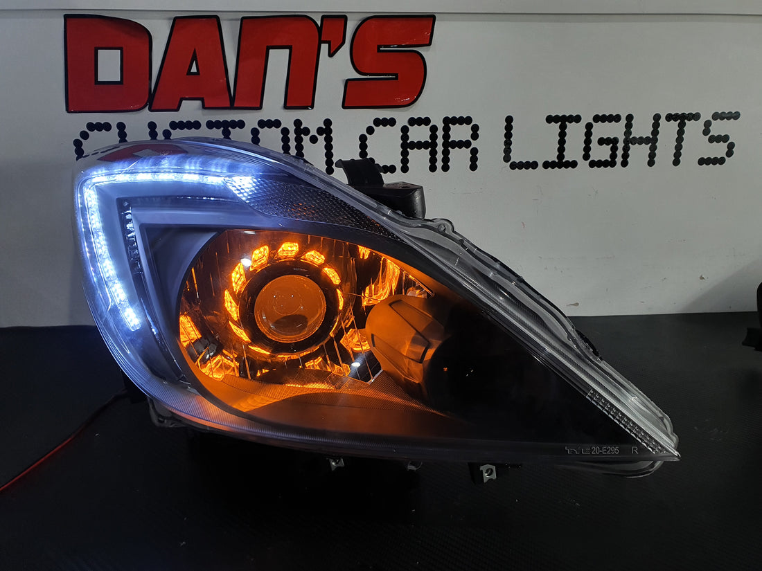 Mazda BT 50 UP 2011-2015 Headlights w/ Switchback DRL & Turbineshroud w/ White/Amber Halo Rings - Dan's Custom Car Lights