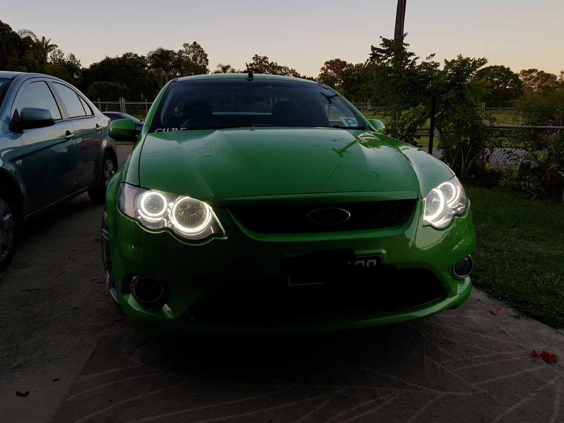 Ford Falcon FG XR6 MK1 Headlights with White/Amber Halo Rings - Dan's Custom Car Lights