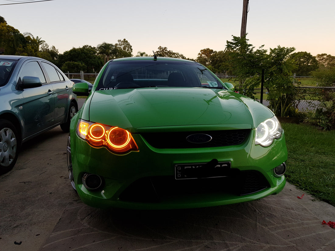 Ford Falcon FG XR6 MK1 Headlights with White/Amber Halo Rings - Dan's Custom Car Lights