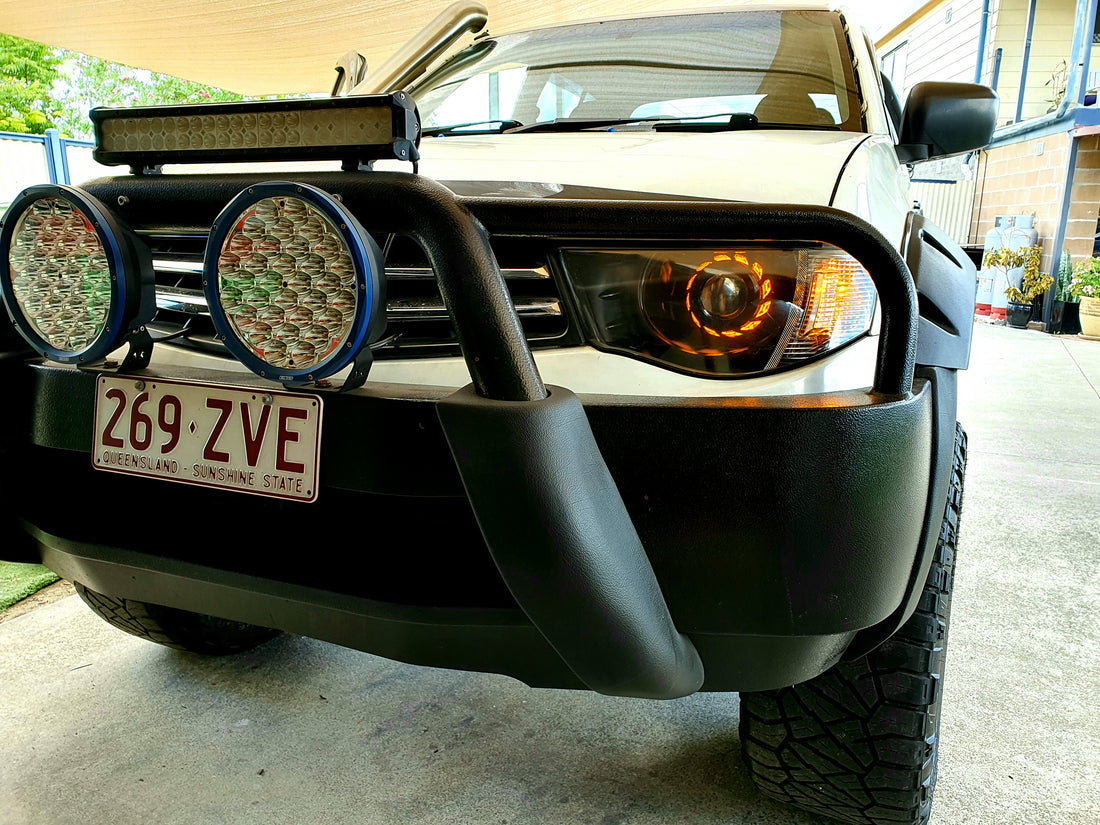 Mitsubishi Triton MN ML 2006-2016 Headlights with Turbine Projectors and Switchback LED White/Amber Halos - Dan's Custom Car Lights