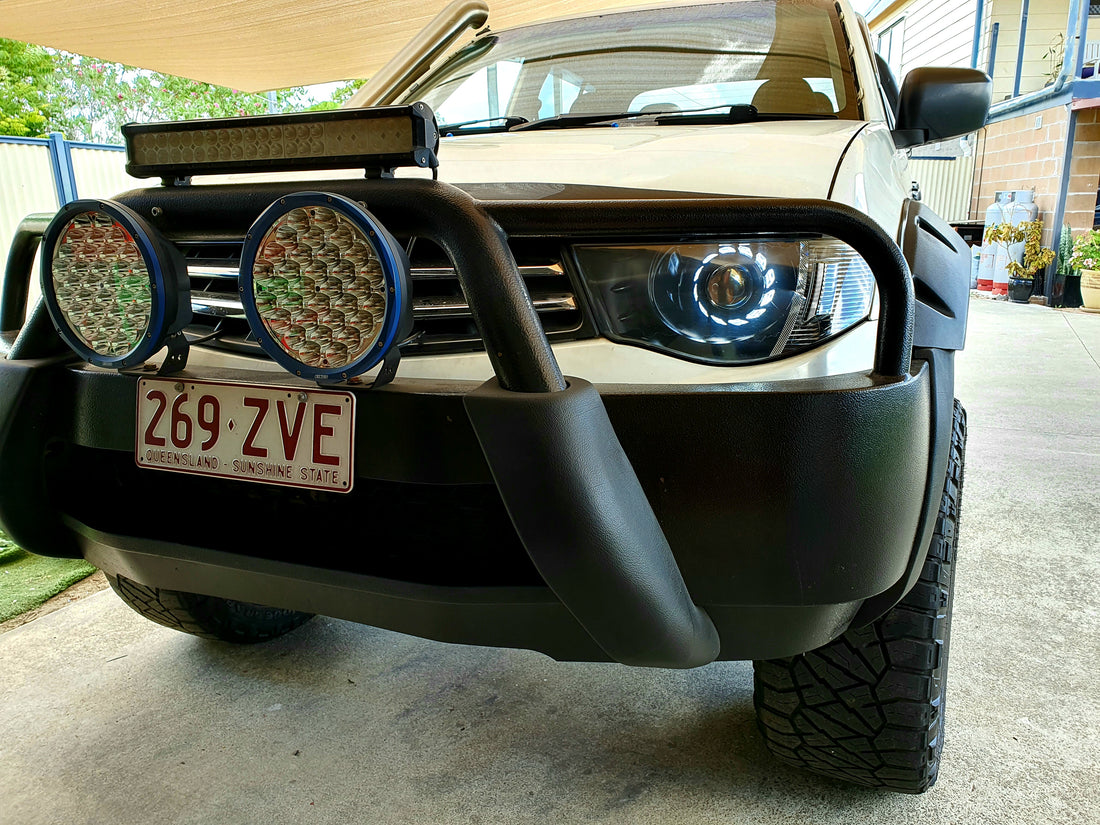 Mitsubishi Triton MN ML 2006-2016 Headlights with Turbine Projectors and Switchback LED White/Amber Halos - Dan's Custom Car Lights