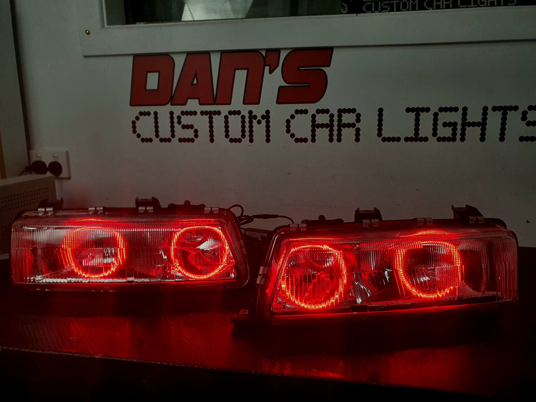 Holden VN /VP Commodore Headlights with Multicoloured Halo Rings - Dan's Custom Car Lights