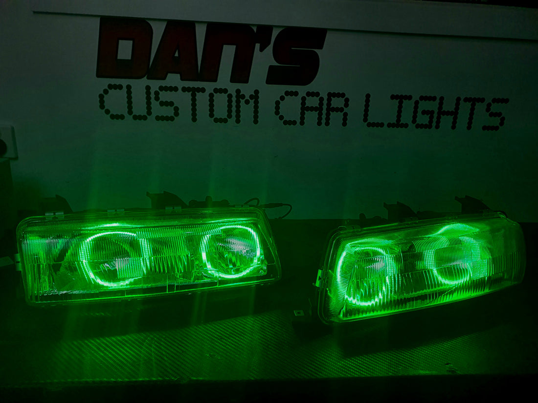 Holden VN /VP Commodore Headlights with Multicoloured Halo Rings - Dan's Custom Car Lights