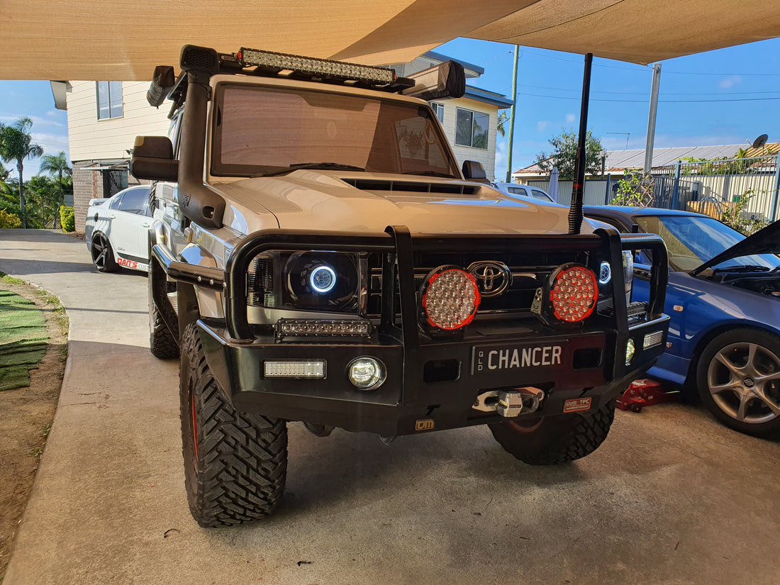 Toyota Landcruiser VDJ Headlights Dual Halo Rings BiLED Projectors, Turbine Shroud & Etched Projector Lens - Dan's Custom Car Lights