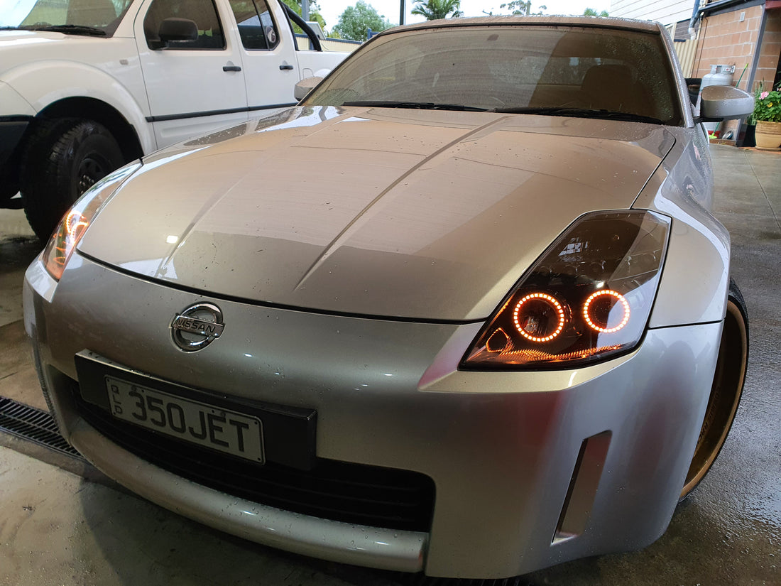 NISSAN Z33 350Z 03-05 SERIES 1 Headlights with Multicoloured Halo Rings - Dan's Custom Car Lights