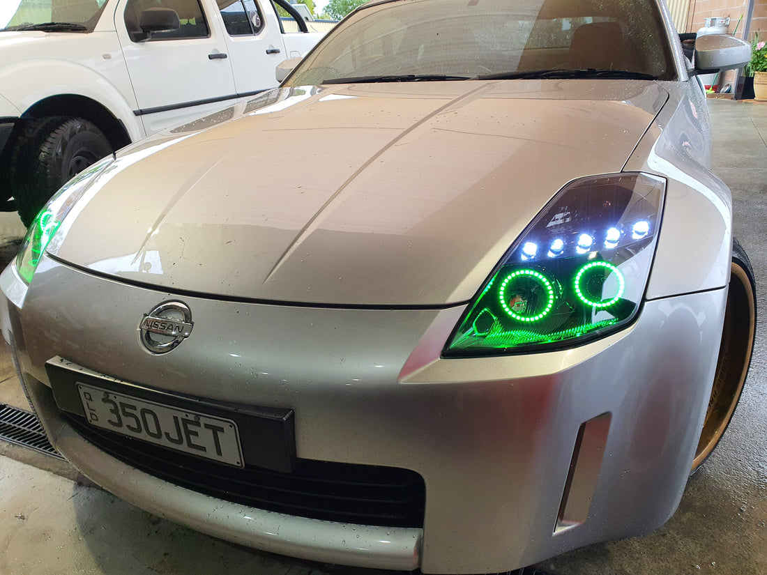 NISSAN Z33 350Z 03-05 SERIES 1 Headlights with Multicoloured Halo Rings - Dan's Custom Car Lights