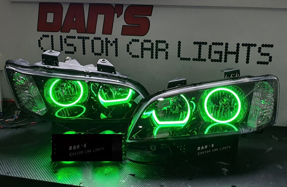 Holden VE Commodore S1 Non Projector Headlights with Multicoloured Halo Rings - Dan's Custom Car Lights