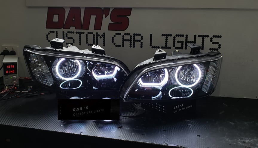 Holden VE Commodore S1 Non Projector Headlights with Multicoloured Halo Rings - Dan's Custom Car Lights